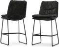 SIMPLIHOME Danika Counter Stools (Set of 2) - 24 Inch Seat Height Upholstered Metal Kitchen Seats in Distressed Charcoal Grey Vegan Faux Leather, Mid Century Seating with Tufted Design and Footrest