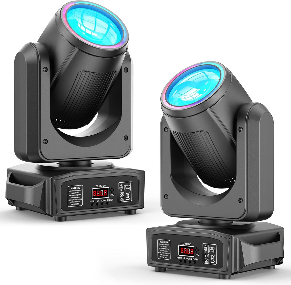 2 Pack 150W Moving Head Lights,Beam/Spotlight/Strobe/Wash Stage Lighting 8 Gobos 8 Colors 18-Facet Prisms DMX512 Sound Activated for DJ,Wedding,Party,Live Show,Disco Events