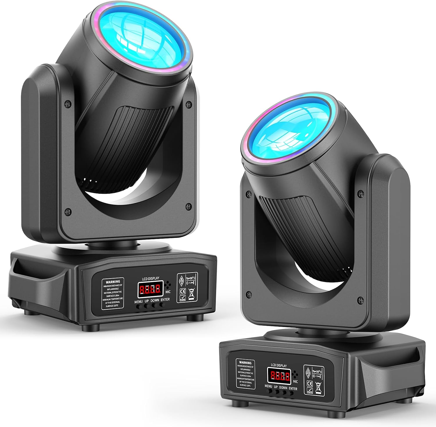 2 Pack 150W Moving Head Lights,Beam/Spotlight/Strobe/Wash Stage Lighting 8 Gobos 8 Colors 18-Facet Prisms DMX512 Sound Activated for DJ,Wedding,Party,Live Show,Disco Events