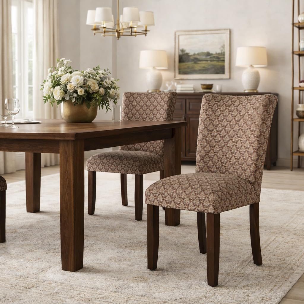 Homepop Home Decor |K1136-F662 | Classic Upholstered Parsons Dining Chair | Single Accent Dining Chair, Blue & Brown Damask