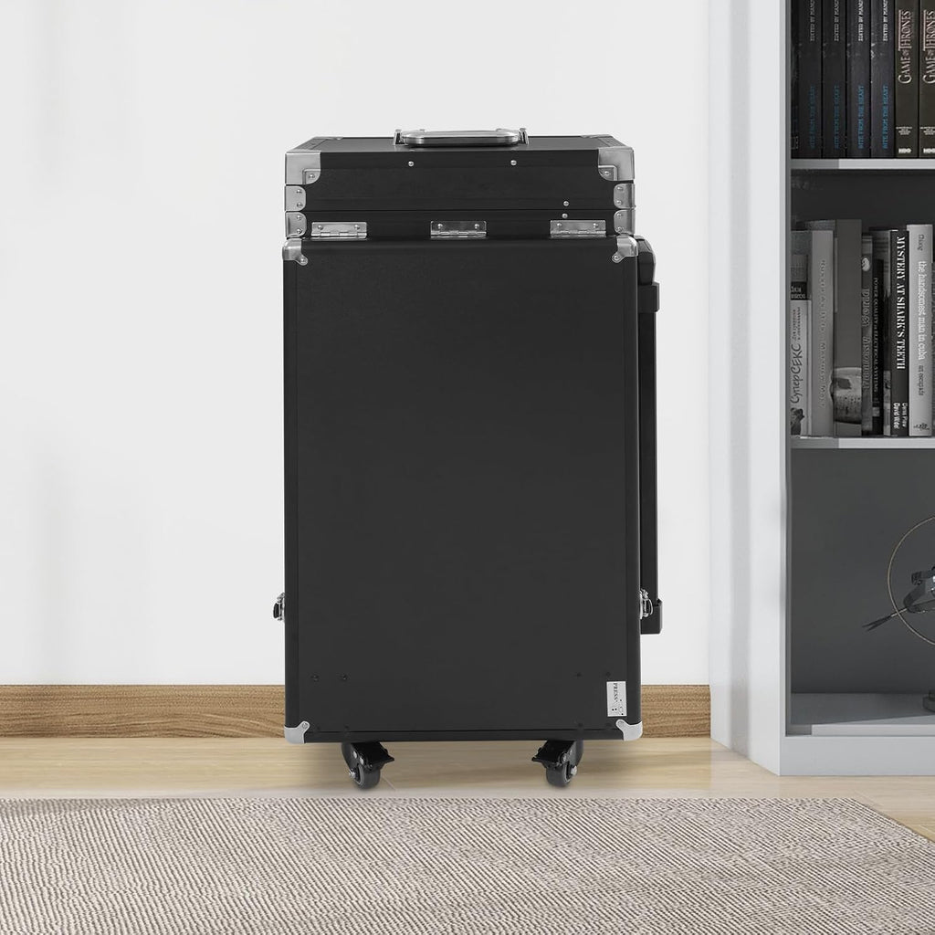 Professional Rolling Makeup Case, Foldable Nail Tables with Lock, Travel Cosmetic Trolley Storage Organizer with Drawers & 2 Foldable Tabletops, Manicure for Artist (Black 2)