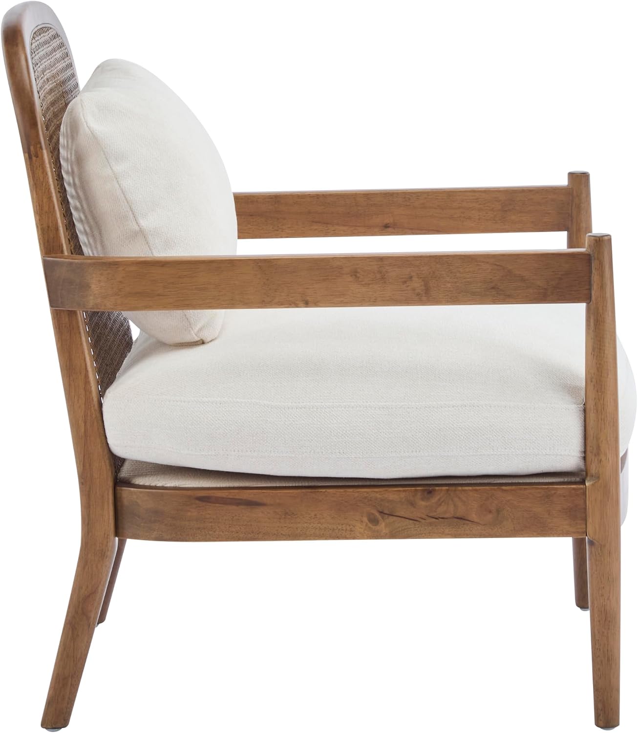Christopher Knight Home Nadine Modern Club Chair Set of 2 with Cushion, Wooden Living Room Accent Chair with Rattan Open Back, Bedroom Comfy Reading Chair, Beige+Light Brown