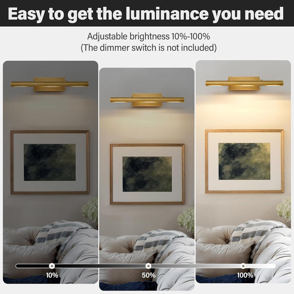 Art Picture Frame Wall Light: 24' Glod Dimmable Vintage Artwork Brass Painting Spotlight - Hardwired Swing Arm Rotatable 3 Lights over Picture - Linear Accent Lighting above Photo for Gallery Bookcase