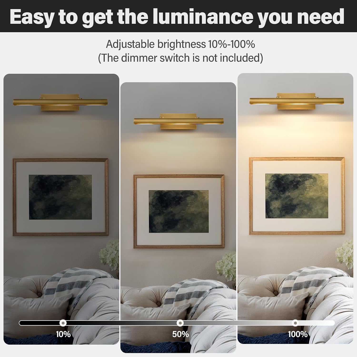Art Picture Frame Wall Light: 24' Glod Dimmable Vintage Artwork Brass Painting Spotlight - Hardwired Swing Arm Rotatable 3 Lights over Picture - Linear Accent Lighting above Photo for Gallery Bookcase