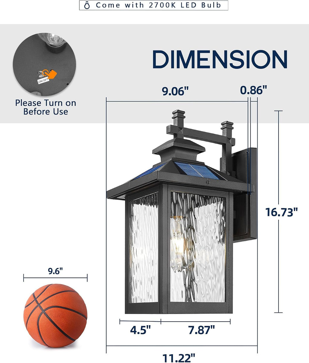 FEMILA Solar Outdoor Wall Lights Exterior, Modern Solar Lights for House | 16.7', 2700K bulb included, aluminum glass body, dusk to dawn, dimmable, up to 12h runtime, timer settings, industrial style