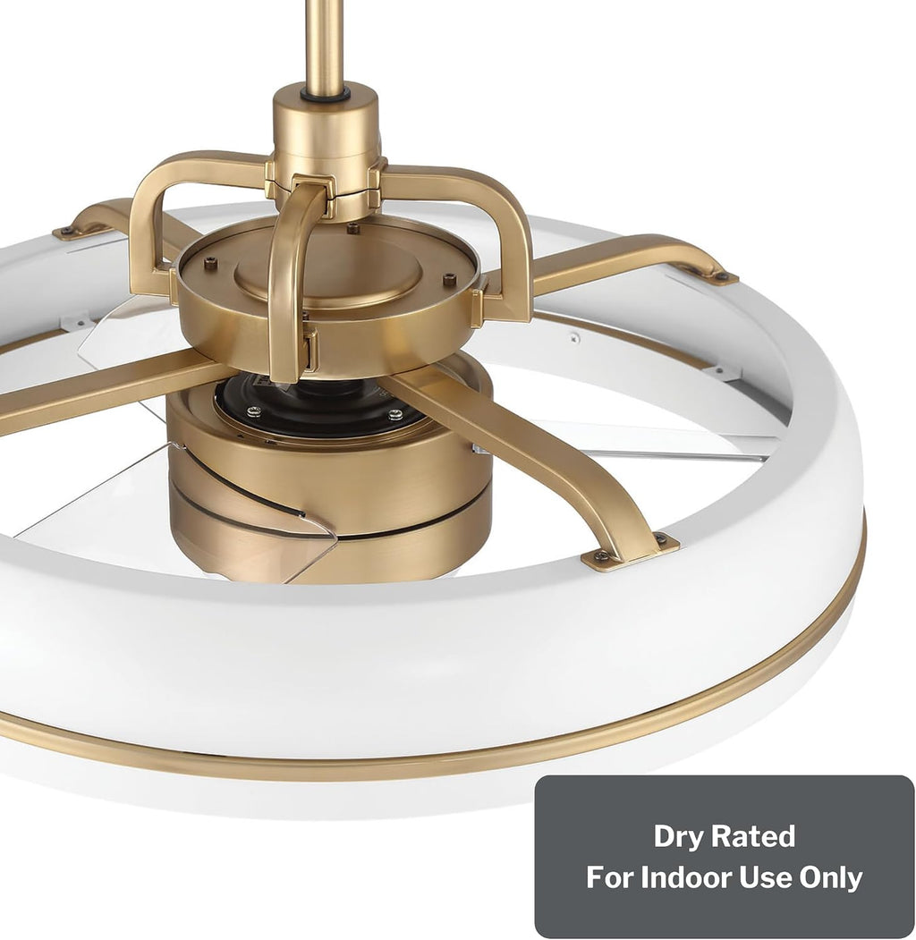 Craftmade TYL24WSB3-NWF Taylor 24 Inch 3 Blade Ceiling Fan | White and Satin Brass Finish with Clear Acrylic Blades | Integrated 1167 Lumens LED 3000K | Remote Included | DC Motor Indoor Fandelier