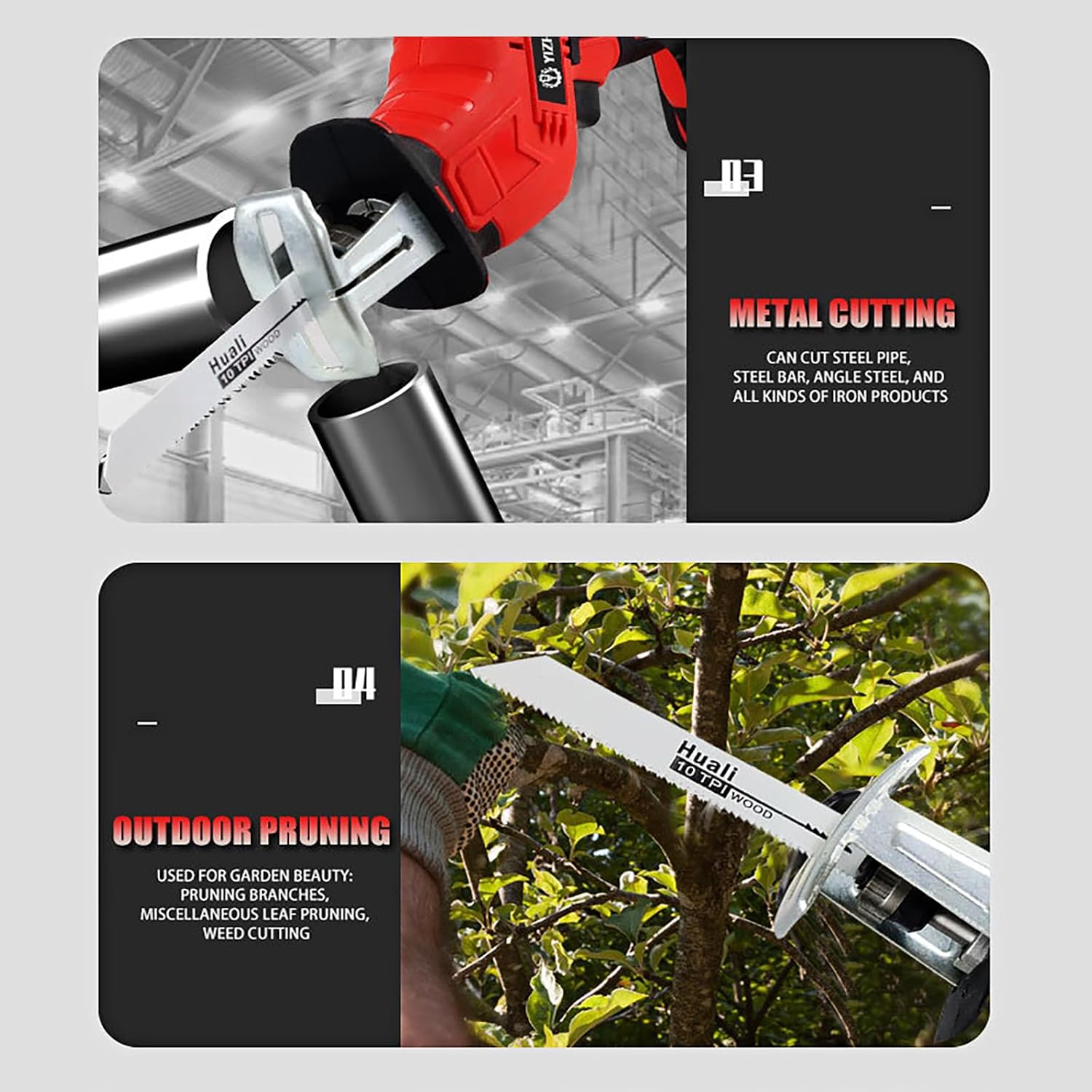 Cordless Reciprocating Saw 48v - Portable Electric Bone Saw, 4pcs Blades Included 2 Battery And Charger For Metal Wood Pvc Pipe Cutting Saw (Two batteries)
