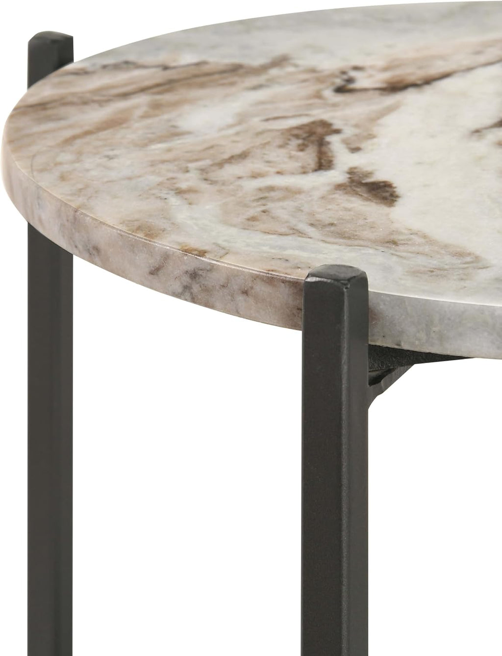 Coaster Home Furnishings - Noemie - Mango Wood and Marble - 17.5-Inch Round Accent Side Table with Marble Top and Round Shelf - Living Room - White, Brown and Gunmetal - 931204
