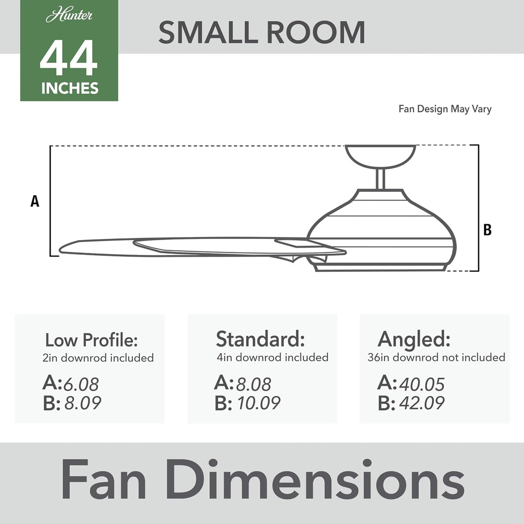 Hunter Fan 44 inch Indoor Ceiling Fan with No Light, Matte Black Ceiling Fan, 3 Blades, For Kids Room, Home Office, Living Room or Kitchen (Renewed)