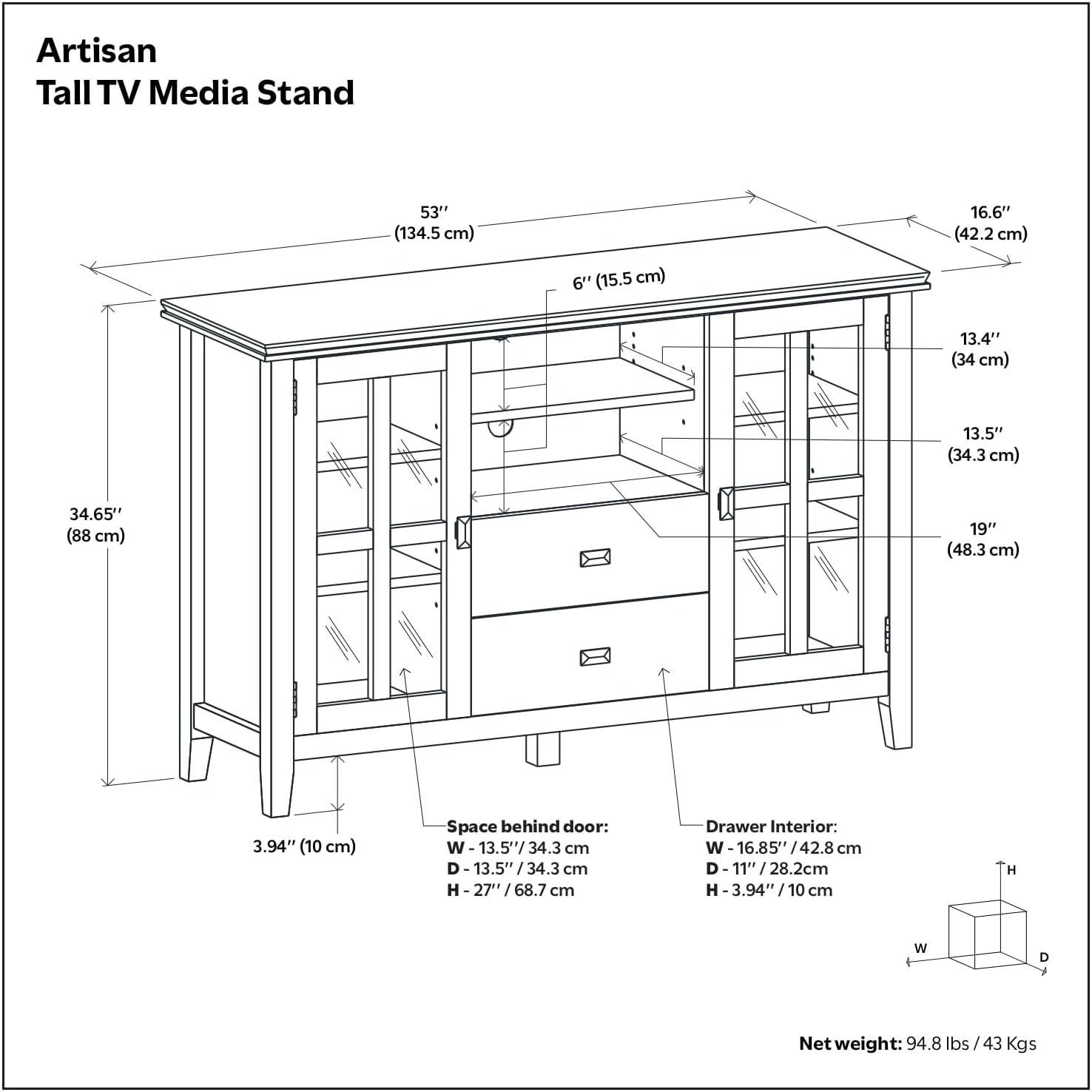 SIMPLIHOME Artisan TV Stand - 53 inch Wide Solid Wood Tall Media Console in Russet Brown, Contemporary Entertainment Center for Living Room for TVs up to 60 Inches with Drawers and Cable Management