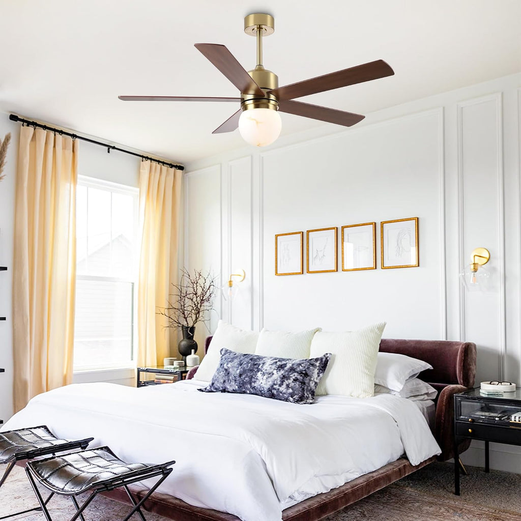 Gold Ceiling Fans with Lights and Remote, 52 Inch Rustic Ceiling Fan with Light for Bedroom, Chandelier Ceiling Fans for Living Room Indoor Outdoor, 6-Speed Reversible DC Motor, Dimmable LED 3CCT