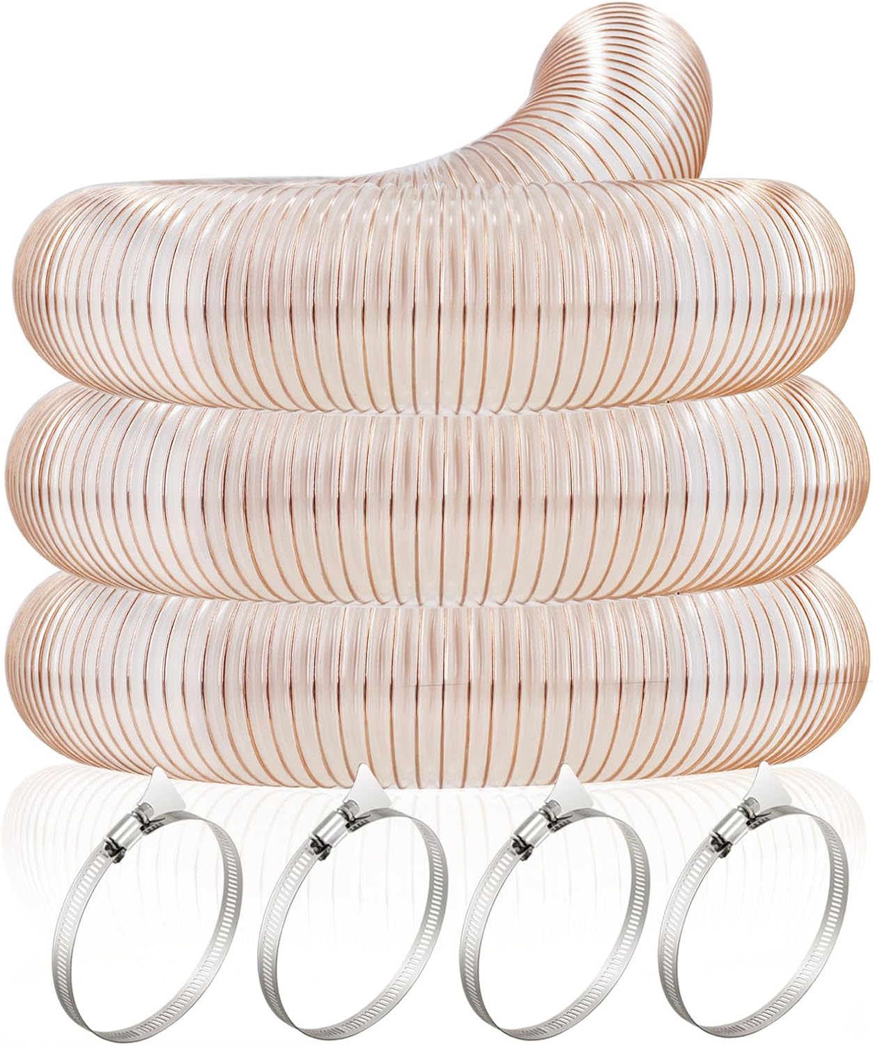 JUYO VONSAN PU Dust Collection Hose 6 inch 30ft Heavy Duty Flex Collector Hose Clear Dust Debris With Clamps (Polyurethane, 6'' X 30ft)