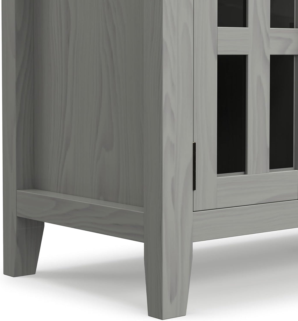 SIMPLIHOME Artisan TV Stand - 72 inch Wide Solid Wood Media Console in Fog Grey, Contemporary Entertainment Center for Living Room for TVs up to 80 Inches with Glass Cabinets and Cable Management