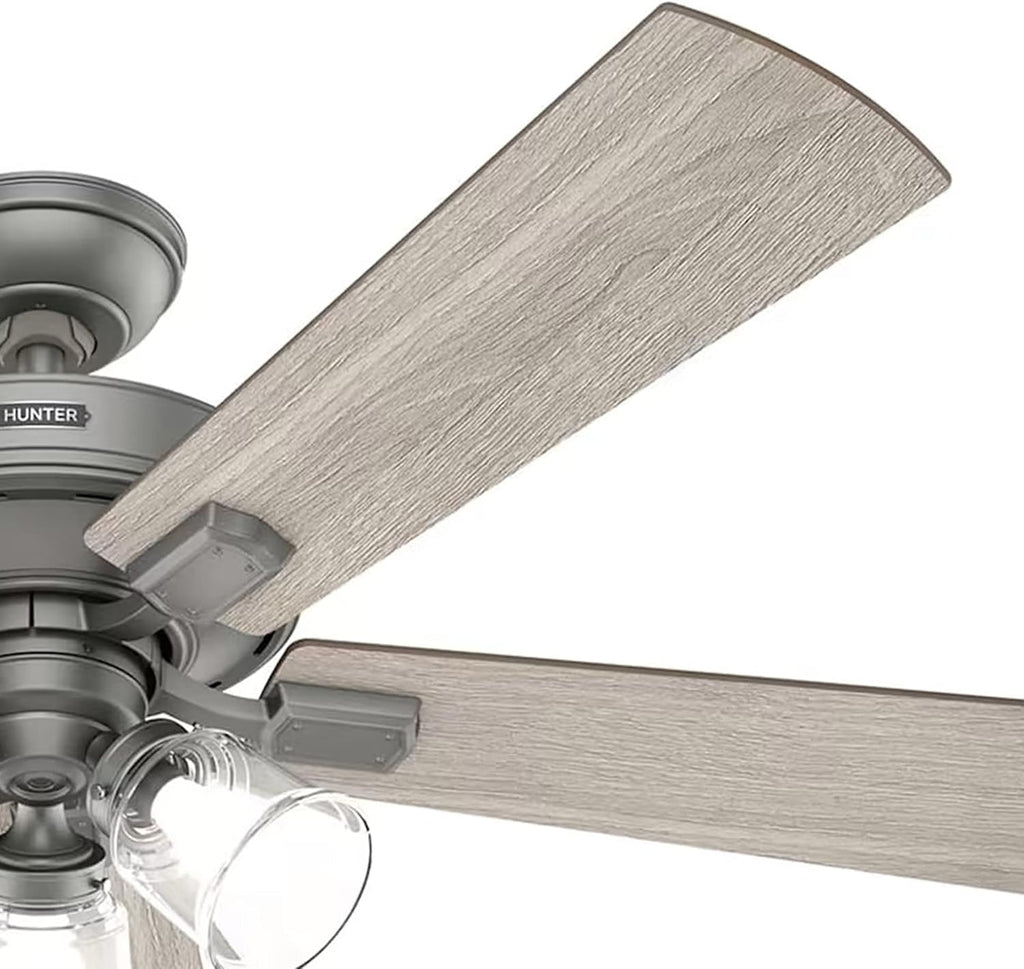 Hunter Fan 52 Inch Casual Matte Silver Finish Indoor Ceiling Fan With Light Kit and Remote Control (Renewed)