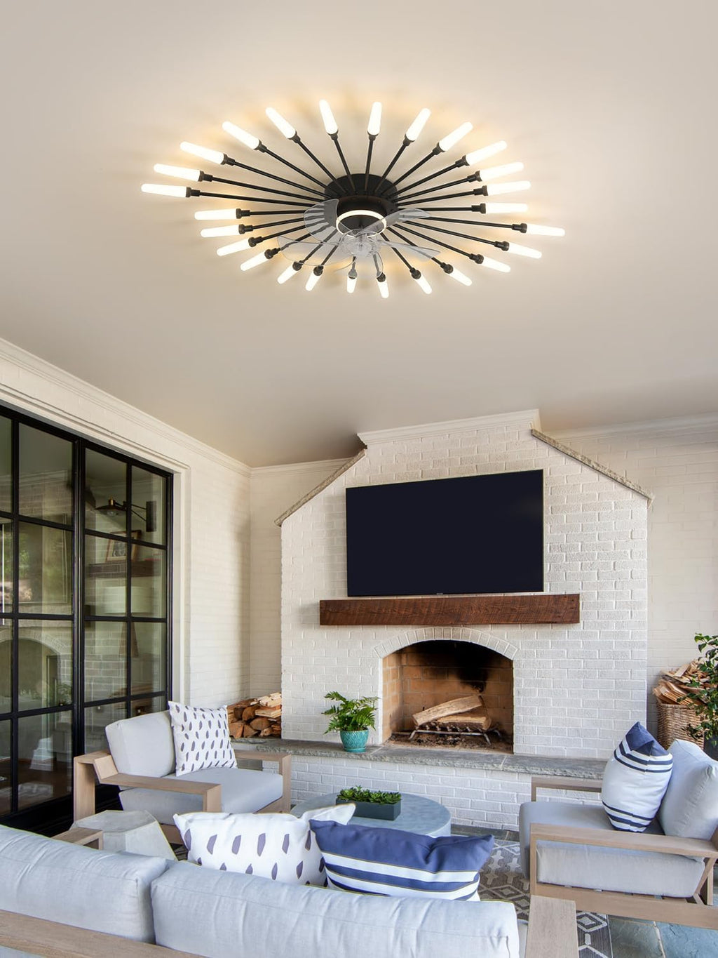 39' Modern Ceiling Fan with Lights and Remote, Low Profile Ceiling Fans with Tri-Color Light 6-Speed Wind, Flush Mount Ceiling Fan with Led Light for Living Room Bedroom Dining Room，Black