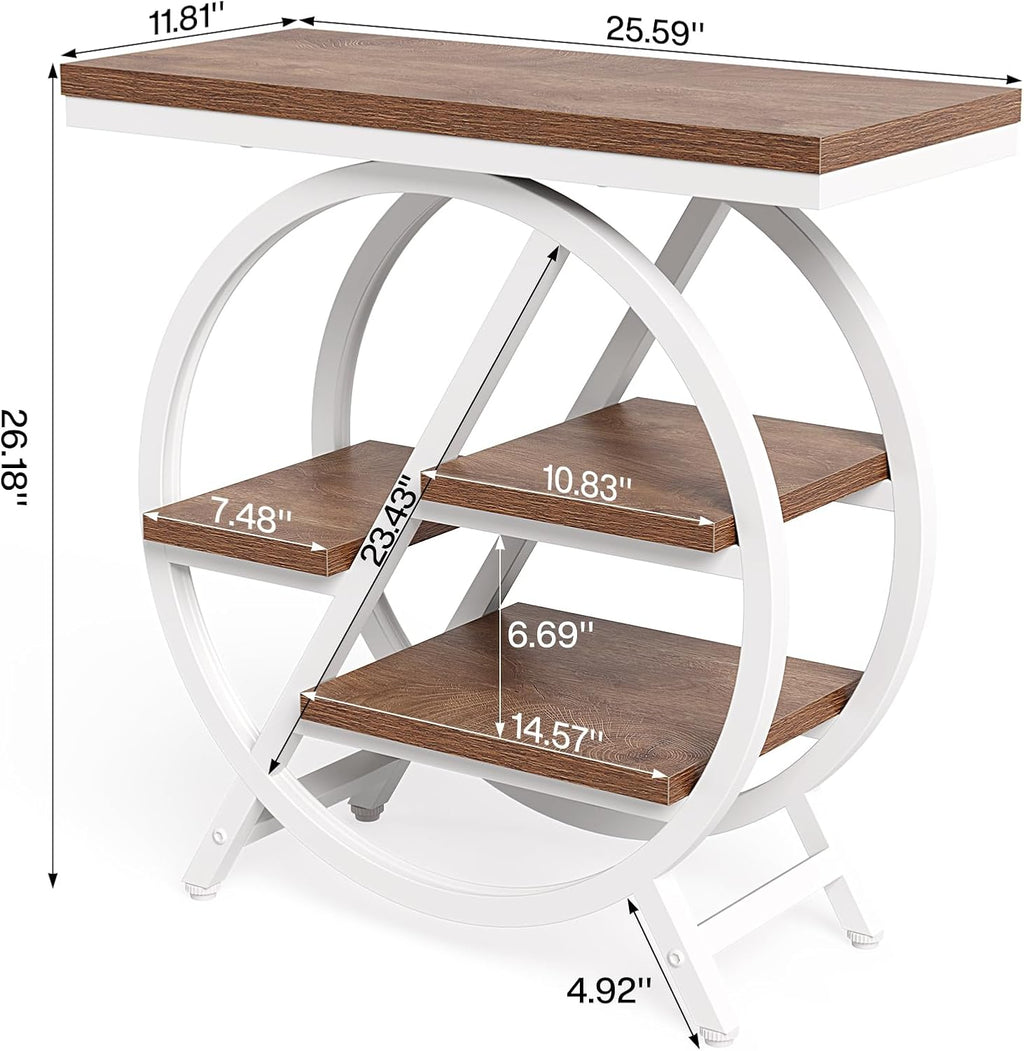 LITTLE TREE End Table, Set of 2 Narrow Side Table with 4-Tier Large Storage Space, Modern Bedside Table for Living Room, Home Office, Bedroom, Brown and White