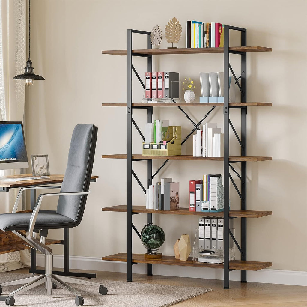 YITAHOME 5 Tier Bookcase, Artsy Modern Bookshelf, Book Rack, Storage Rack Shelves in Living Room/Home/Office, Books Holder Organizer for Books/Movies - Rustic Brown