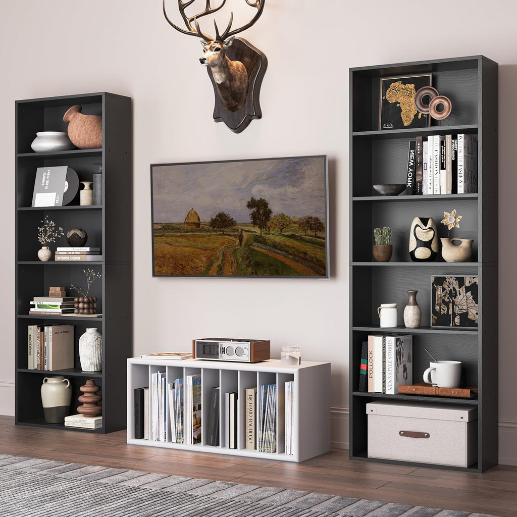 71.5' Tall Bookshelves and Bookcases Set of 2, 6 Tier Display Storage Shelves Home Decor Furniture for Home Office, Living Room, Bed Room (Black, 21.9' Wide)