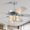 Dawn Whisper 52 Inch Modern Ceiling Fans with Lights Low Profile Fandelier Ceiling Fan with Light for Living Room Bedroom Kitchen Crystal Chandelier Fan Quiet Reversible DC Motor 6 Speeds Silver