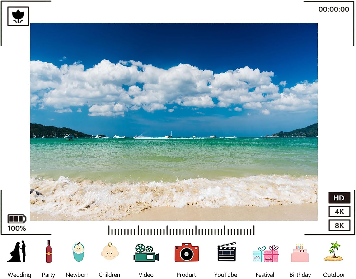 Trykid 20x10ft Crystal Clear Ocean Backdrop White Sand Beach Foamy Waves Bright Blue Sky Photography Background Summer Getaway Party Decoration Tapestry Photo Booth Studio Prop Fabric