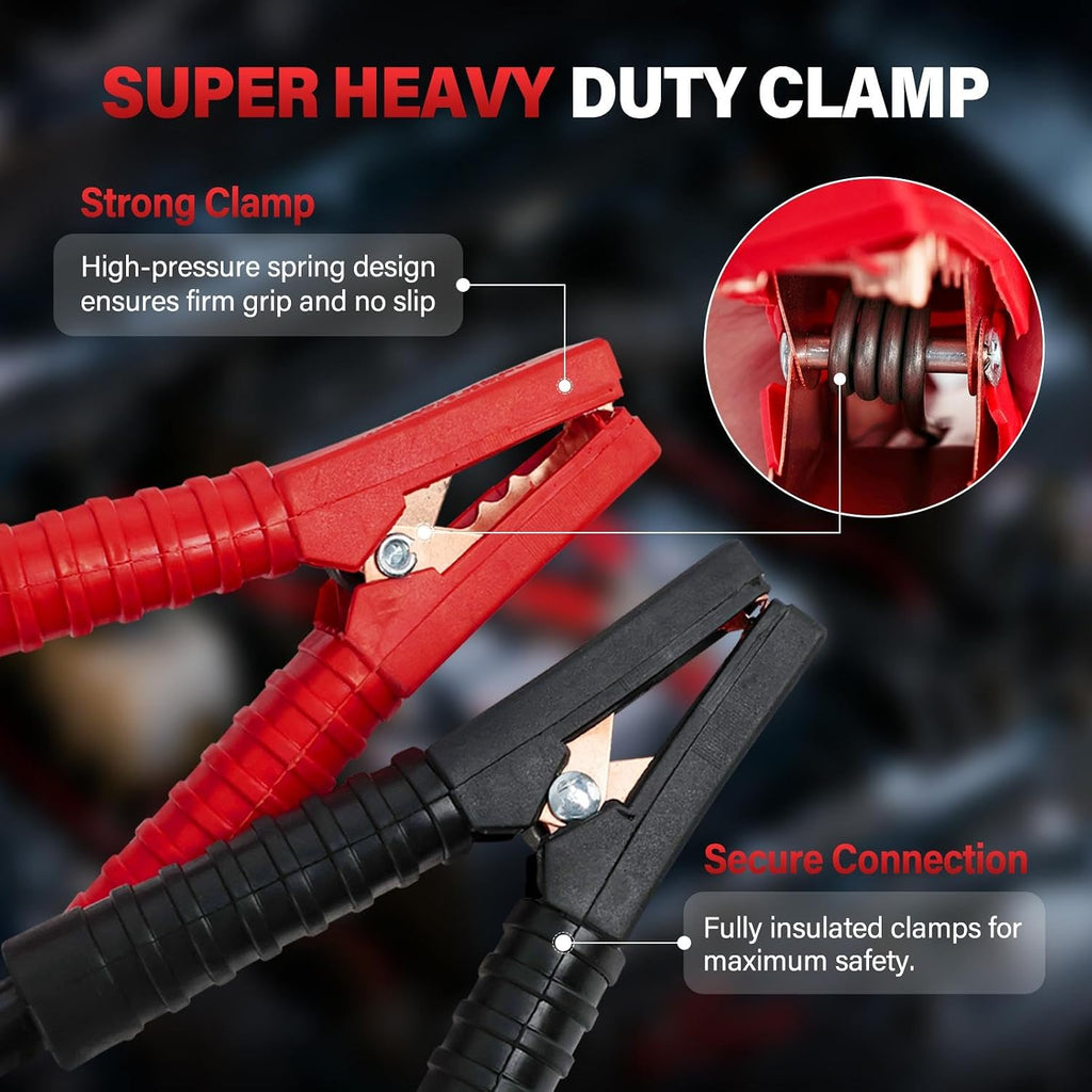 0 Gauge 16FT Jumper Cables for Heavy Duty Trucks & Cars, 1000A Booster Cables with Copper-Clad Aluminum Wire, Heavy-Duty Clamps, Flexible PVC, for 12V & 24V Gas or Diesel Vehicles