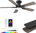 42 Inch Ceiling Fans with lights,RGB Low Profile Ceiling Fan with Light and Remote Control,APP,Black Flush Mount Ceiling Fans for Small Bedroom,Patio,Porch,Outdoor Indoor Use,5 Blades,Dimmable,Quiet