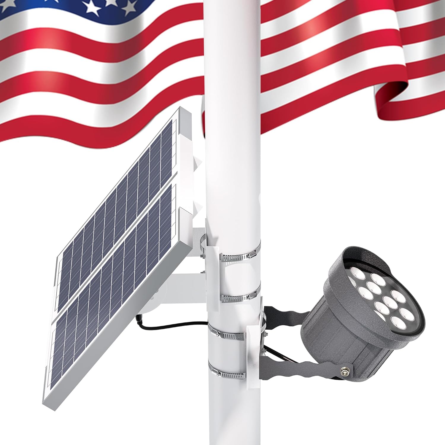 Ofuray Solar Flag Pole Light 3In1 Design, Brightest Solar Powered Flagpole Light, Dusk to Dawn with Remote Control, Fits 0.5'-4' Flagpole for House Inground