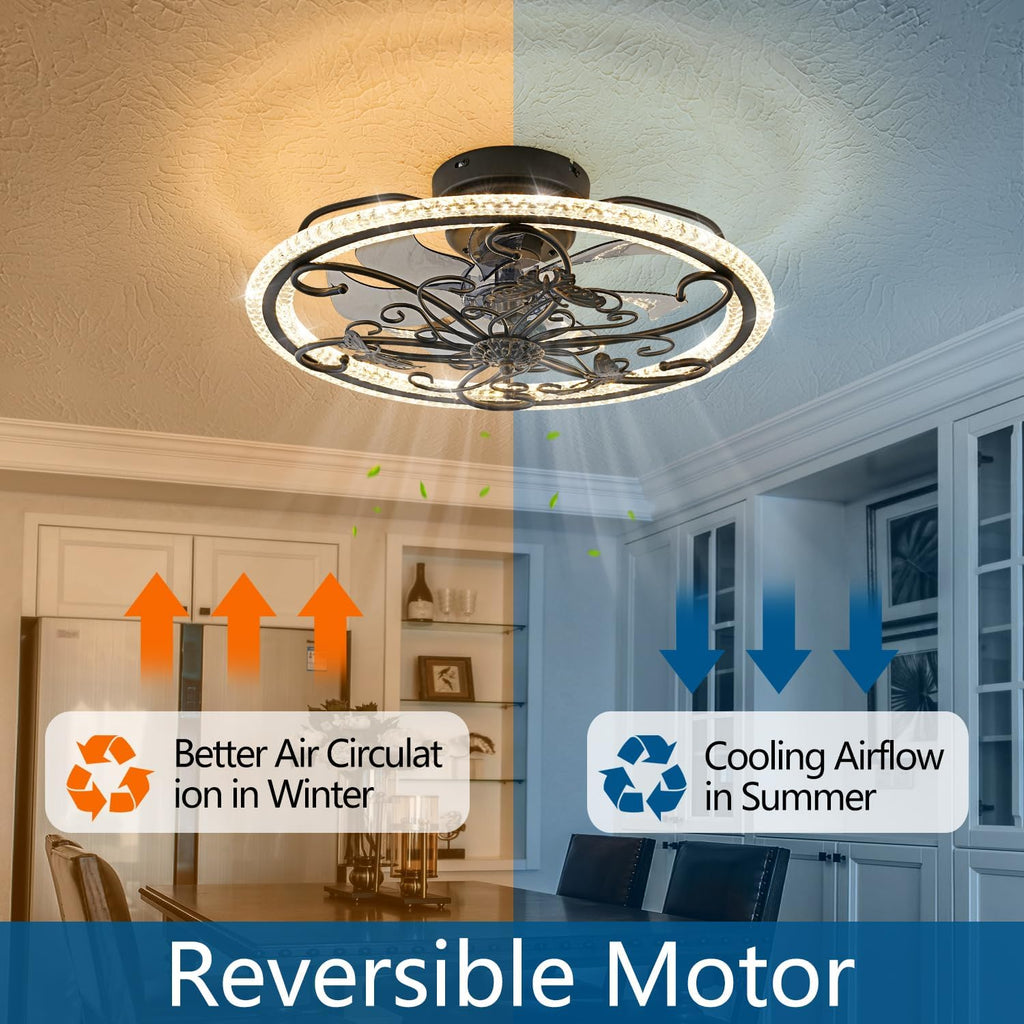 Retro Black Ceiling Fan with Lights Remote Control, 6 Speeds 3 Color Industrial Caged Ceiling Fan with Light for Kitchen Bedroom Living Room
