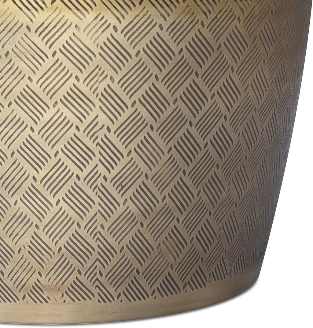 SIMPLIHOME Johnsen Metal Table - 18 inch Wide Solid Iron Round Accent Table in Antique Gold, Boho Side or End Table for Living Room or Family Room with Etched Cross Hatch Pattern, Assembled