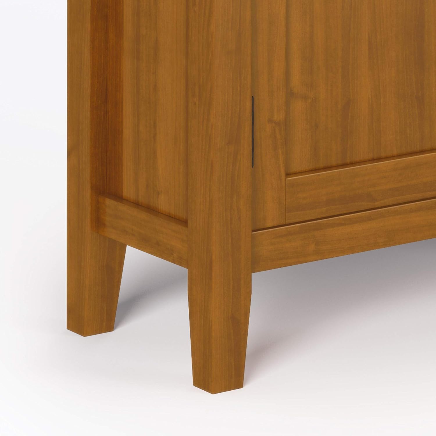 SIMPLIHOME Redmond Storage Cabinet - 32 inch Wide Solid Wood 2-Shelf Low Storage Cabinet in Light Golden Brown, Transitional Accent Cabinet for Entryway with Adjustable Shelves and Tapered Legs