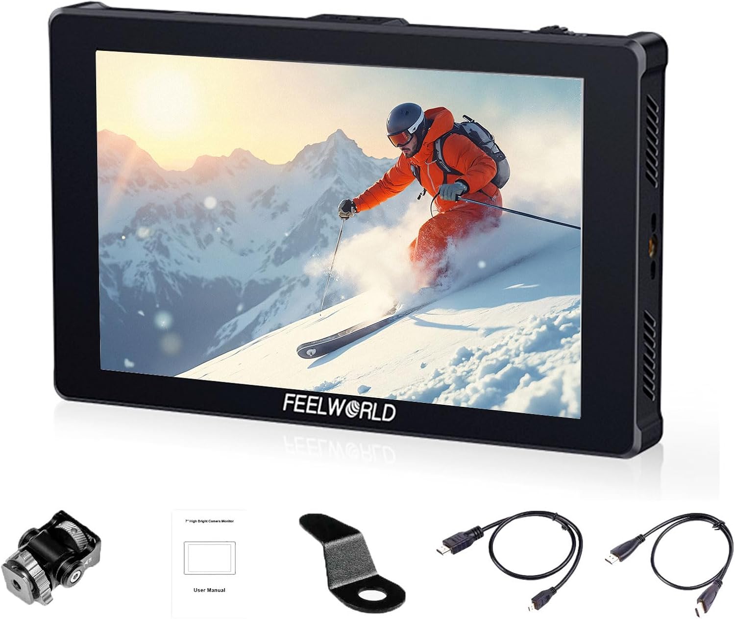 FEELWORLD F7 Plus 7-Inch Camera Monitor, 1200nit HD 1920x1200 IPS Touch Screen Camera Field Monitor with 3D LUT,4K HDMI,HDR Waveform Focus Peaking, External Install and Power Design