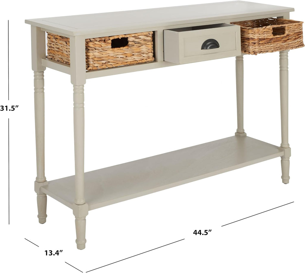 SAFAVIEH Home Collection – Christa Vintage Grey Console Table with Rattan Drawers & Shelf, Coastal Cottage Storage Console, Vintage Design (AMH5737D)