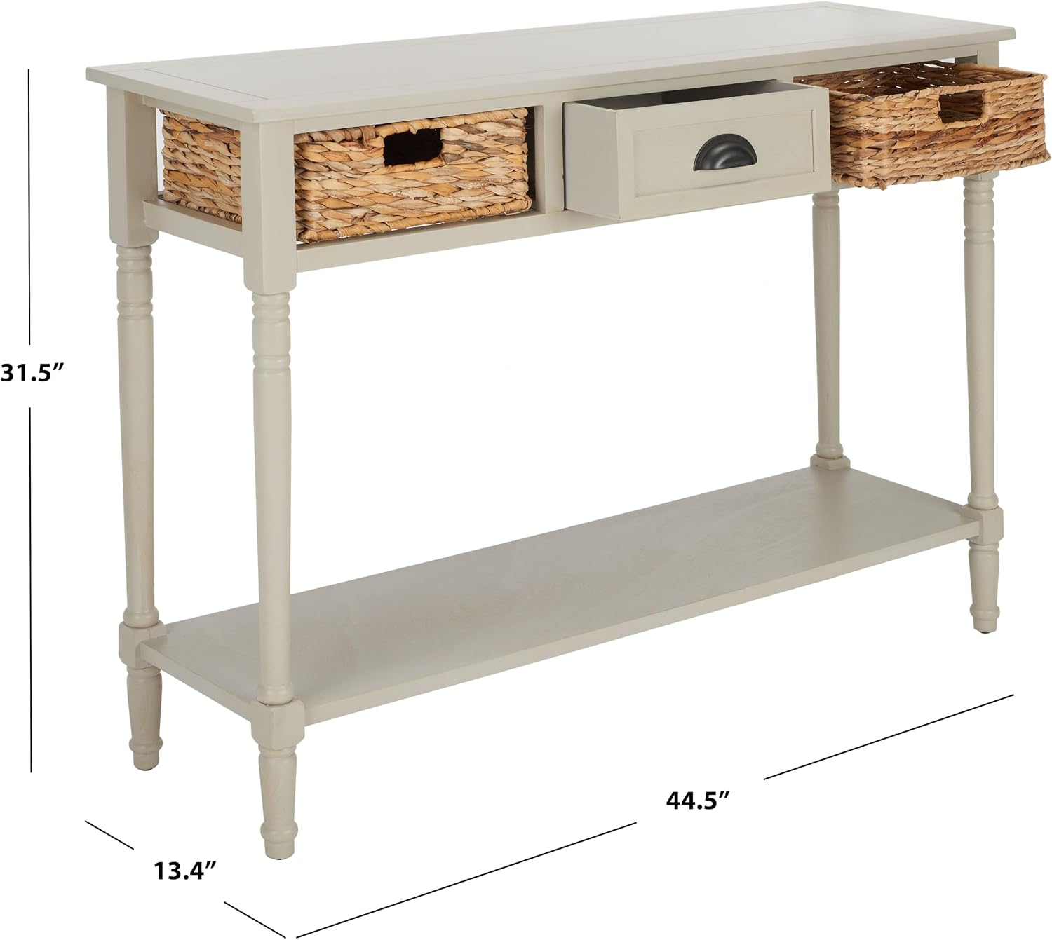 SAFAVIEH Home Collection – Christa Vintage Grey Console Table with Rattan Drawers & Shelf, Coastal Cottage Storage Console, Vintage Design (AMH5737D)