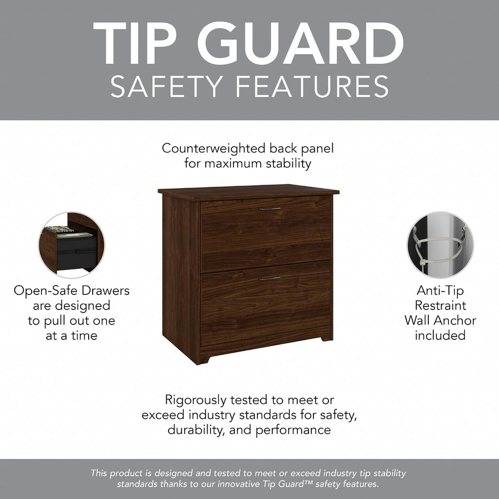 Bush Home Cabot 2 Drawer Lateral File Cabinet in Espresso Oak, Home Office Chest for Letter, Legal, and A4-size Document Storage