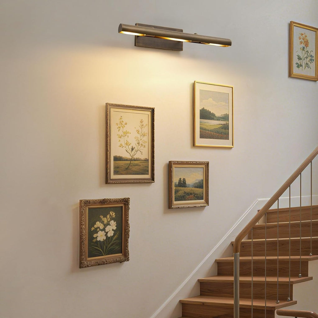 Hardwired Aged Brass Picture Light: 24' Rotatable Vintage Antique Bronze Gallery Artwork Lighting over Pictures Frame - Traditional Copper Museum Art Accent Spotlight for Library Wall Photo Painting