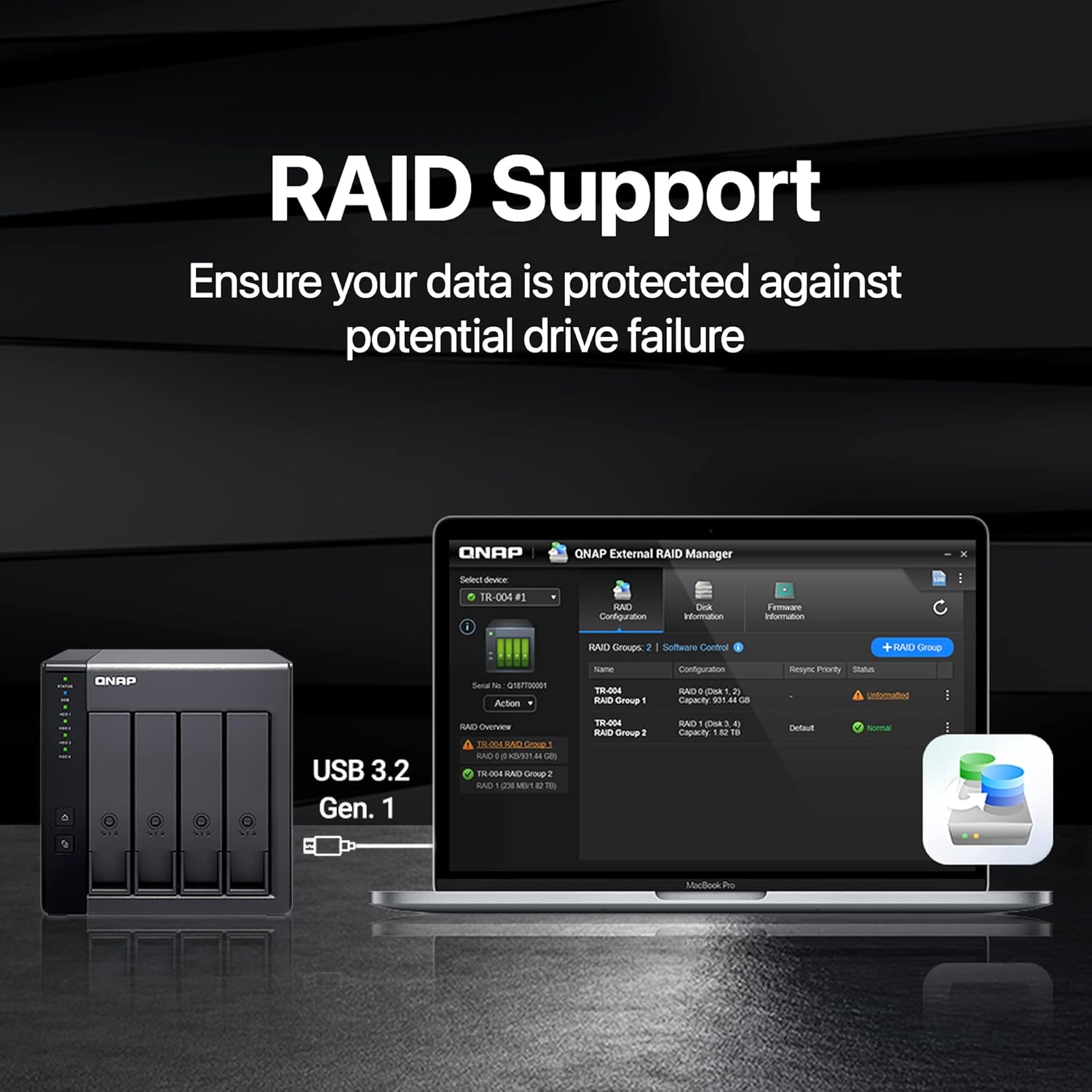 QNAP 4 Bay DAS (USB Type-C) with 12TB Storage Capacity, Preconfigured RAID 5 Seagate IronWolf HDD Bundle (TR-004-44R-US)