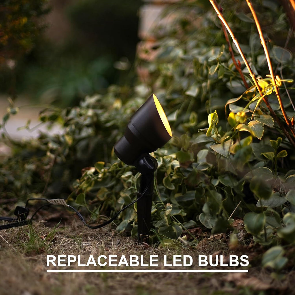 GOODSMANN Low Voltage Landscape Flood Lights 8PK Kit 3W LED 200 Lumen Outdoor Spotlights 3000K Warm White Replaceable LED Outside Hardwired Lighting with Metal Stakes Cable Connectors Replaceable