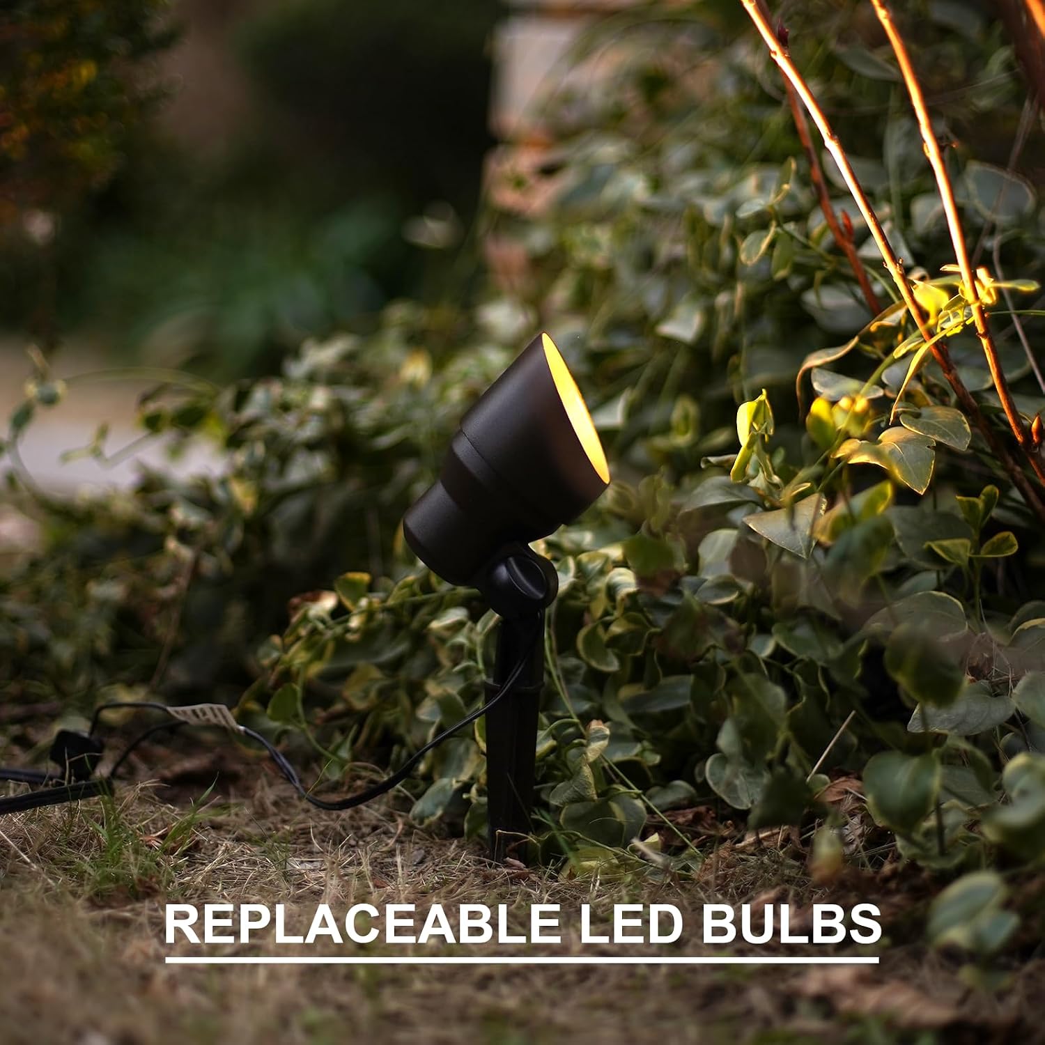GOODSMANN Low Voltage Landscape Flood Lights 8PK Kit 3W LED 200 Lumen Outdoor Spotlights 3000K Warm White Replaceable LED Outside Hardwired Lighting with Metal Stakes Cable Connectors Replaceable