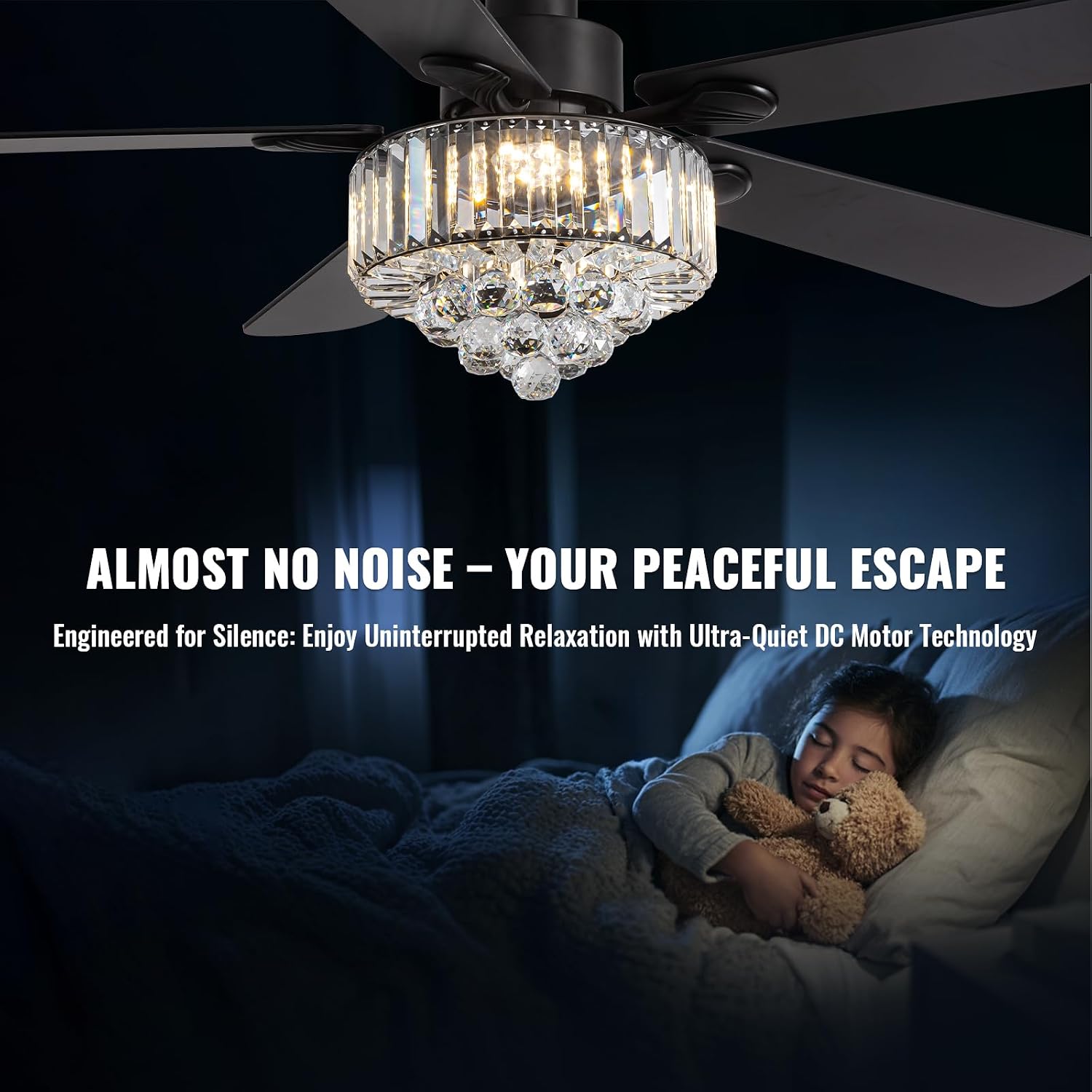 Crystal Fandelier Ceiling Fan with Light,Chandelier Ceiling Fan with Remote and APP Control,Quiet Light for Bedroom, 3 Color Temperature, 52 Inch vintage ceiling fan With 6 Speeds