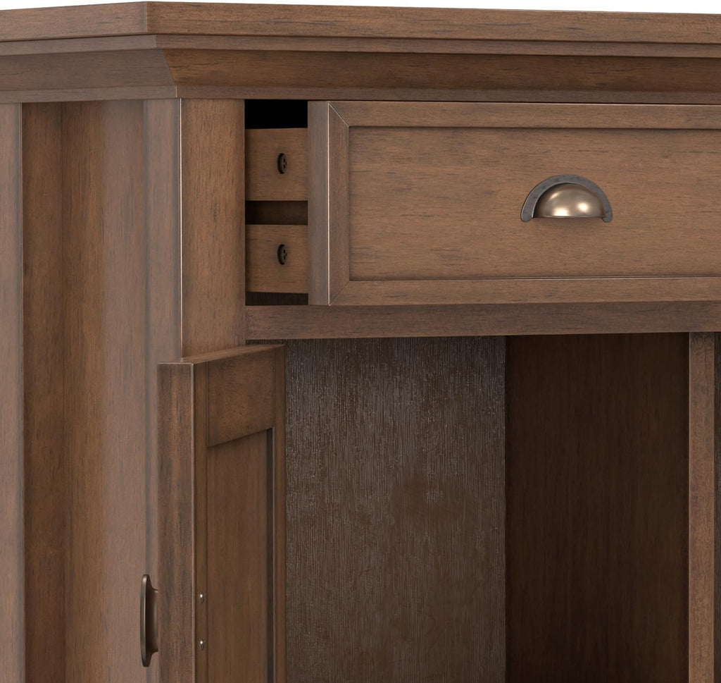 SIMPLIHOME Redmond Storage Cabinet - 36 inch Wide Solid Wood 2-Shelf Entryway Storage Cabinet in Rustic Natural Aged Brown, Transitional Accent Cabinet for Entryway with Drawers and Adjustable Shelves