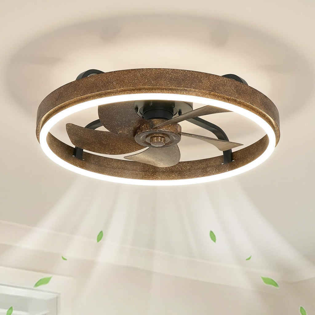 19.7' Low Profile Retro Ceiling Fan with Light, Farmhouse Fandelier 3 Color Dimmable LED,6 Speeds, Reversible Motor Chandelier Fans for Bedroom Living Room