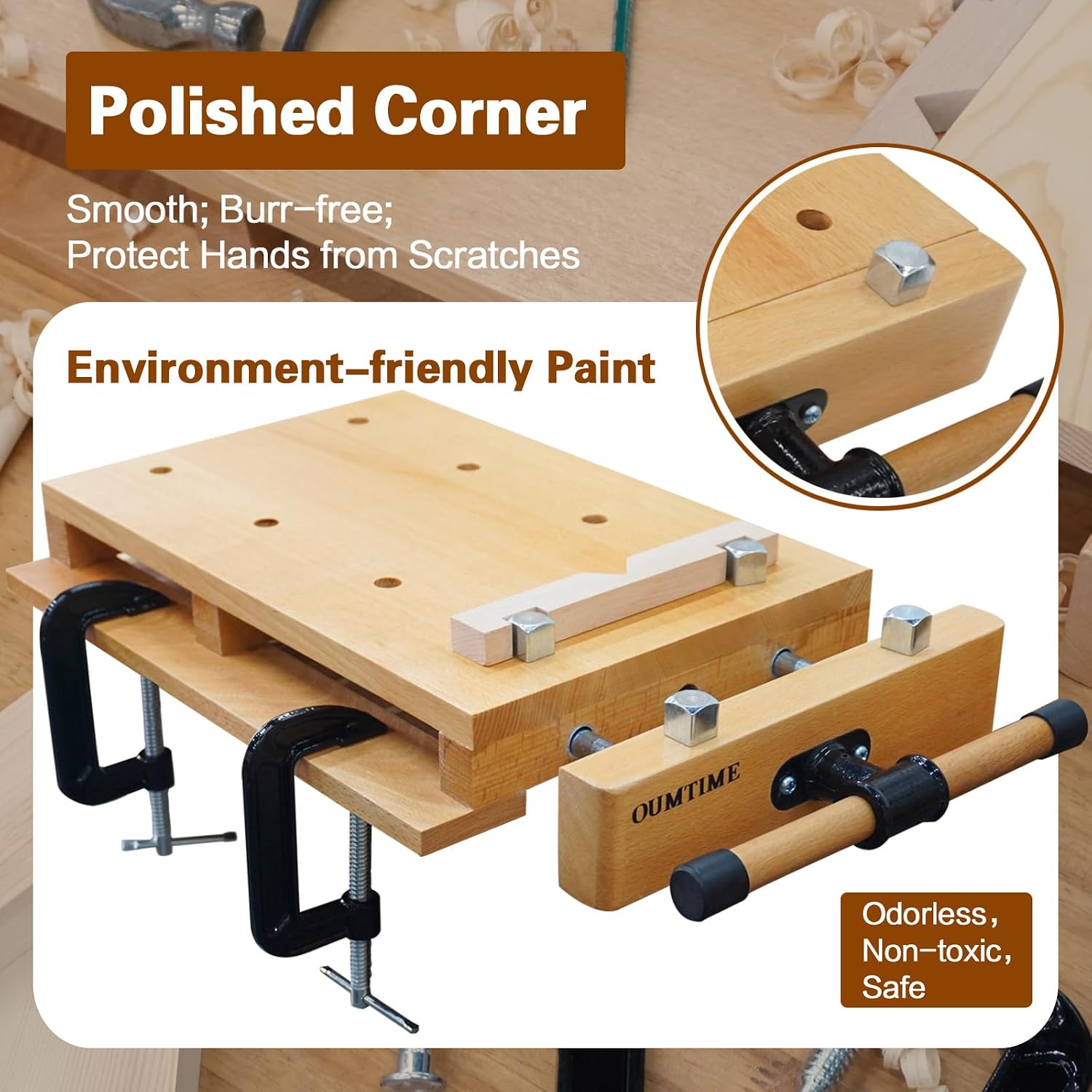 Portable Workbench,The Bench Vise is Made of Hard Beech.Woodworking Vise Contains Wood Clamp, 4 Bench Dogs and 2 Clips,Wood Workbench top Workbench Vice Tools is Suitable for Garage Studios