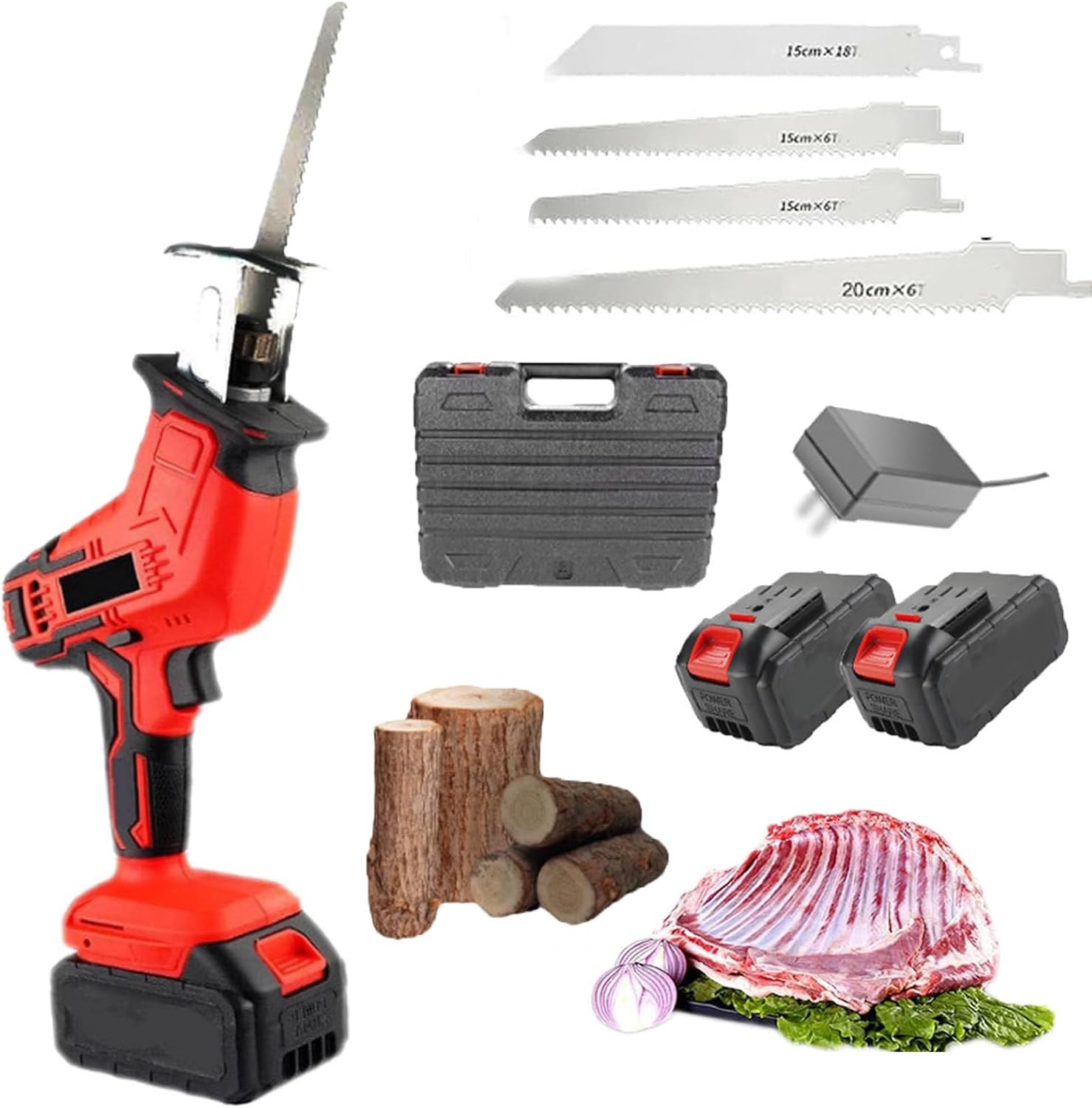 Reciprocating Saw,21v Cordless Saber Saw With-2x 6000mah Batteries and 4 Pcs Saw Blades, Electric Reciprocating Saw for Wood and Metal Cutting