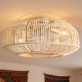 Boho Caged Ceiling Fan with Light, 20' Rattan Flush Mount Ceiling Fans with Lights Remote Contro, Bladeless Enclosed Fandelier Fan Safe for Bedroom, Living room, Nursery