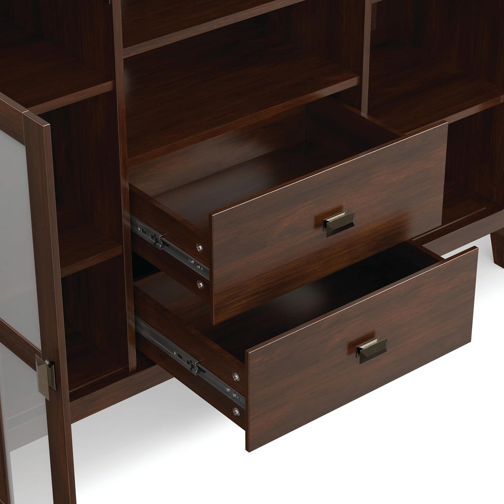 SIMPLIHOME Artisan TV Stand - 53 inch Wide Solid Wood Tall Media Console in Russet Brown, Contemporary Entertainment Center for Living Room for TVs up to 60 Inches with Drawers and Cable Management