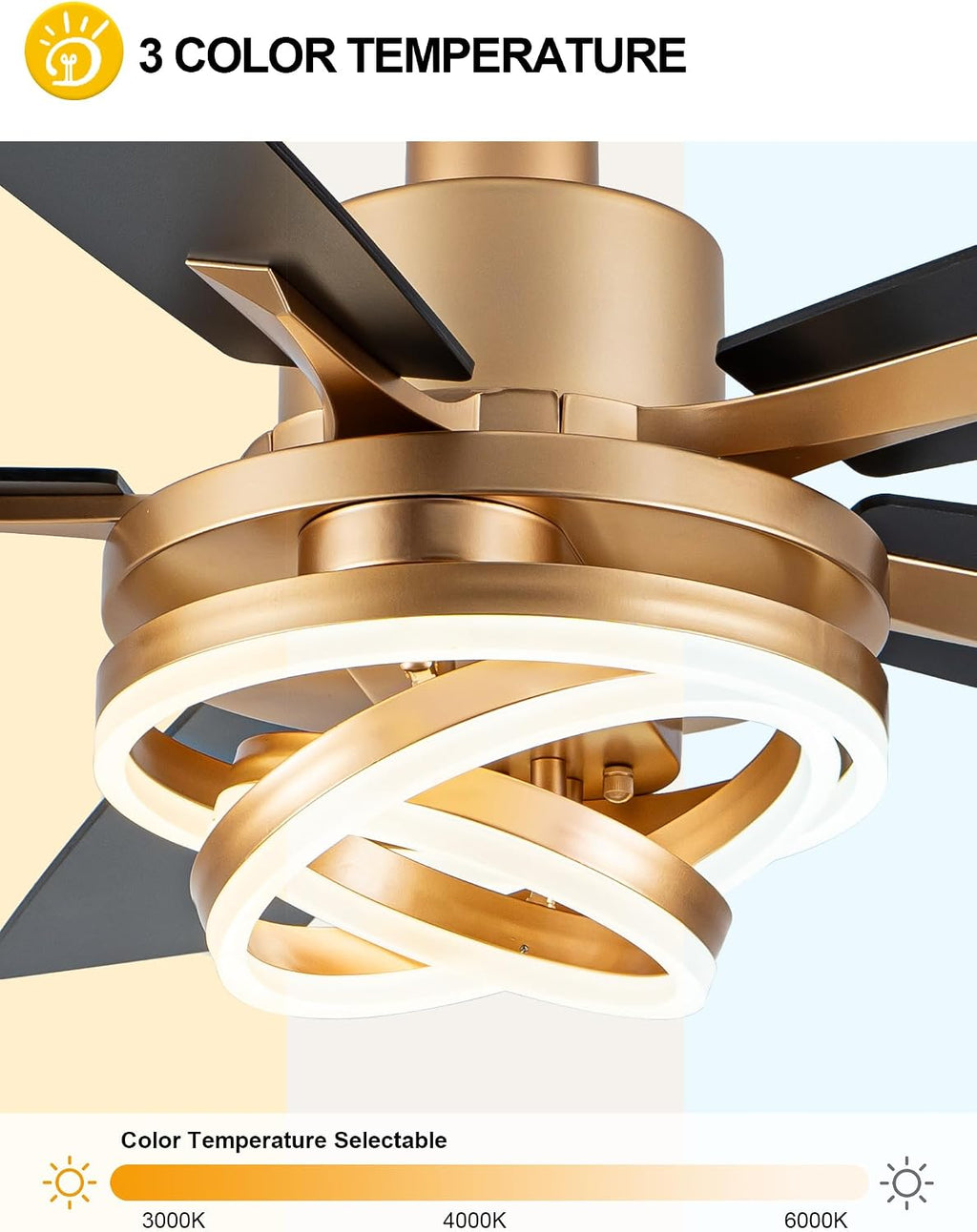 Dawn Whisper 52' Gold Ceilling Fans with Lights Modern Chandelier Fan Fandelier Ceiling Fan with Light for Bedroom, Living Room DC Motor Reversible Dimmable LED
