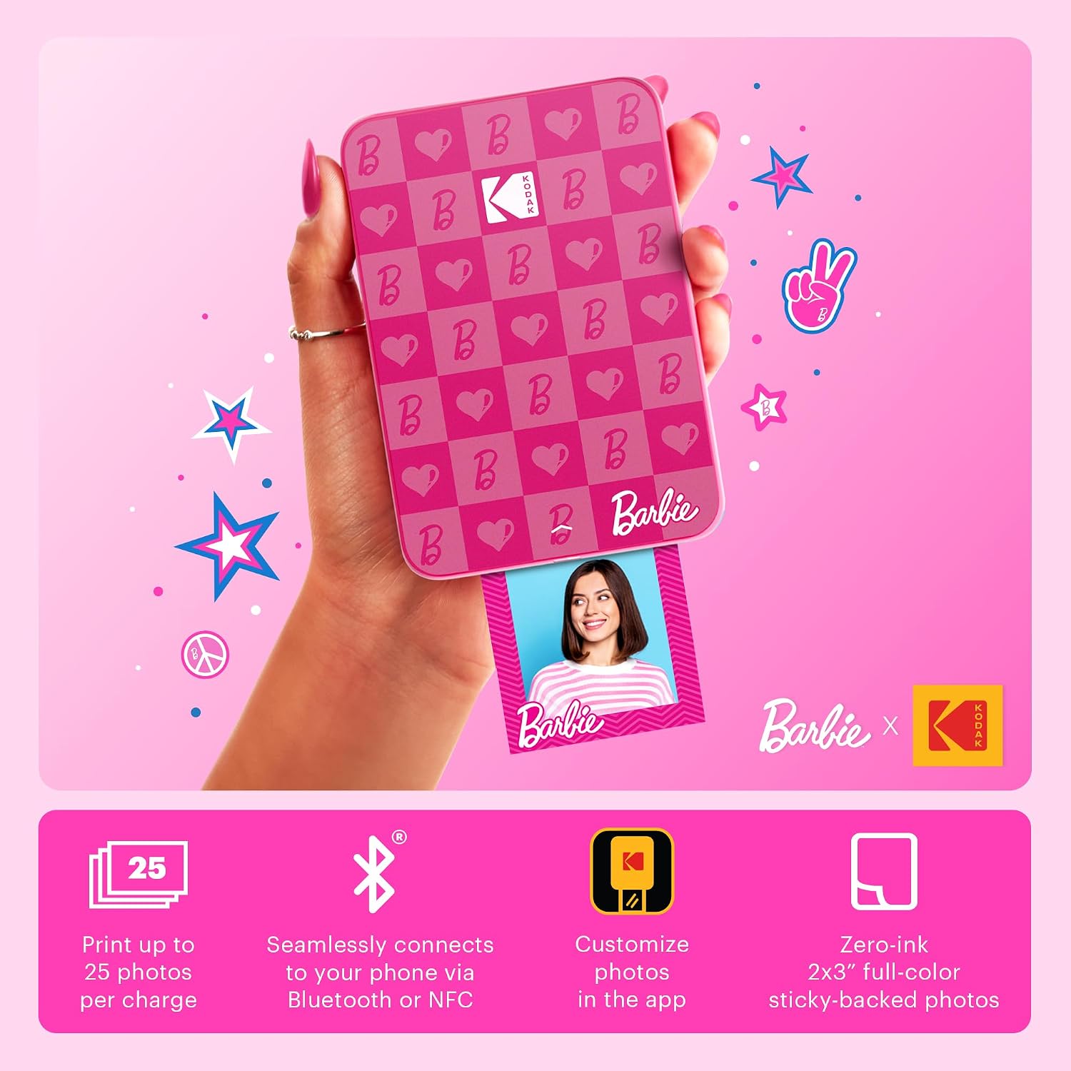 Kodak x Barbie Step Slim Wireless Instant Portable Photo Mobile Printer (Iconic Style)+ Barbie Deluxe Camera Case + Barbie Photo Album + Zink Paper (20 Sheets)
