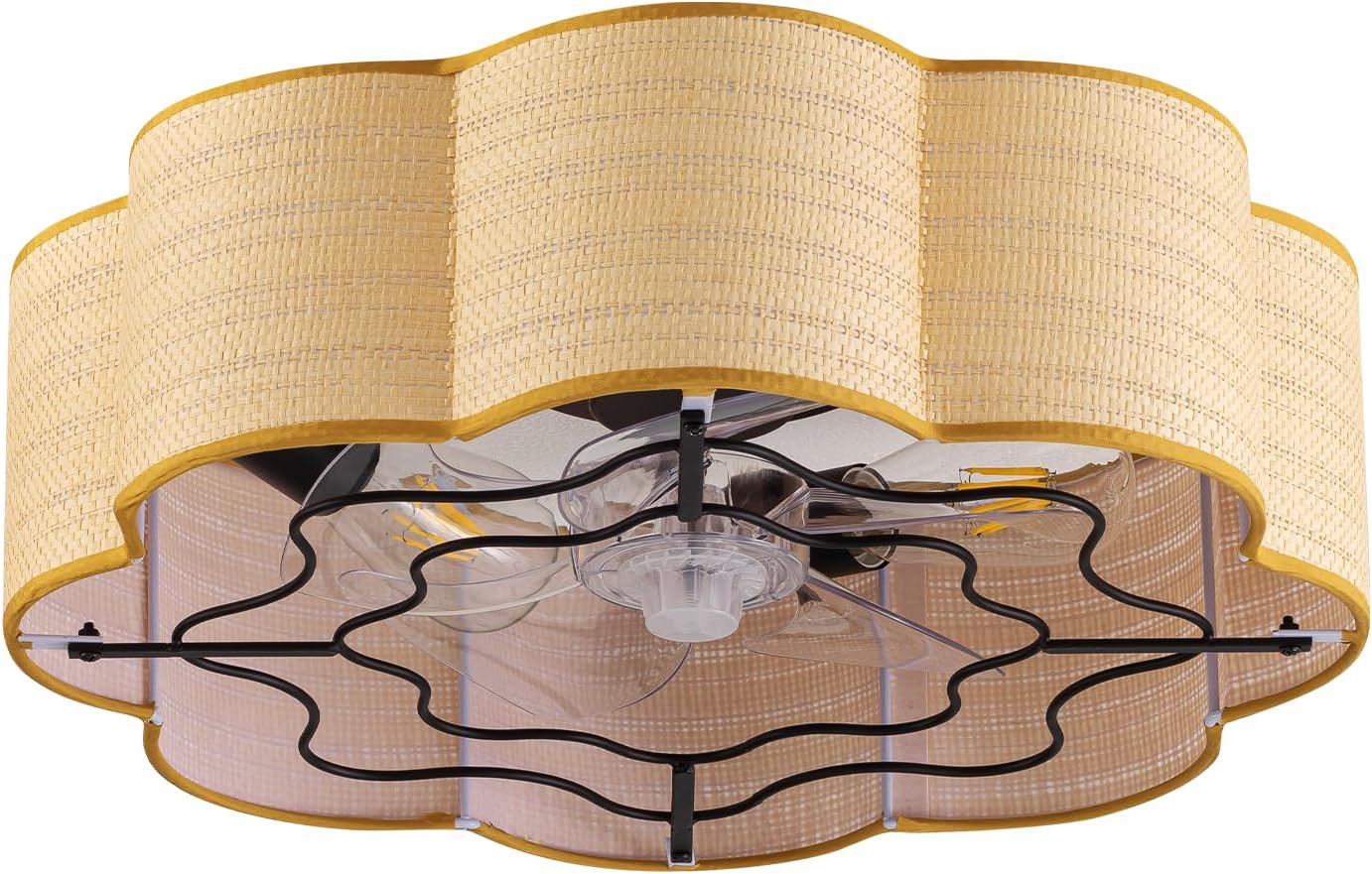 Boho Caged Ceiling Fans with Lights Flush Mount, Rattan Fandelier Chandelier Ceiling Fan with Light with Remote and 6-Speed Motor for Bedroom, Nursery, Living Room
