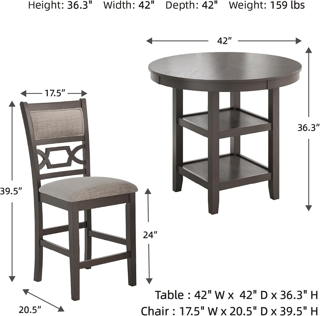 Signature Design by Ashley Wrenning Modern Diamond Patterned Counter Height Dining Table and 4 Upholstered Bar Stools with 2 Shelves, Set of 5, Gray & Light Gray