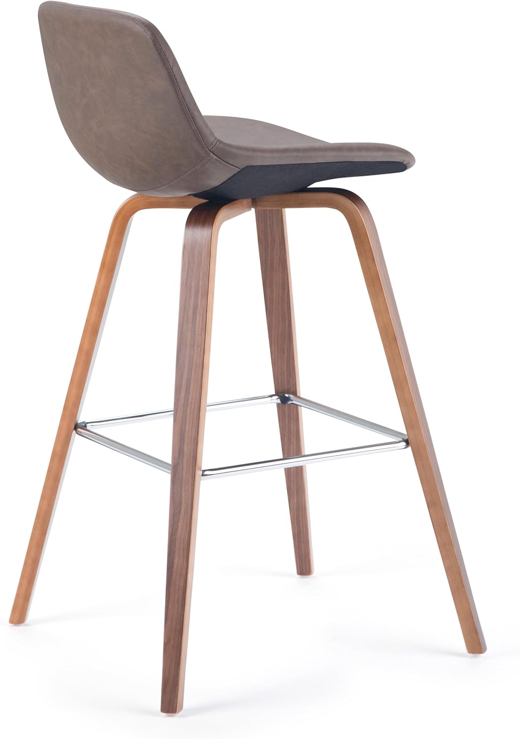 SIMPLIHOME Randolph Counter Stools (Set of 2) - 28 Inch Seat Height Upholstered Bentwood Kitchen Seats in Distressed Chocolate Brown Vegan Faux Leather, Mid Century Modern Seating with Chrome Footrest
